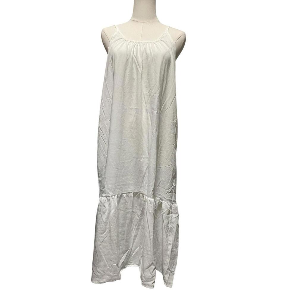 White Sleeveless Tiered Maxi Dress - Lightweight Beach Sundress - Picture 2 of 4